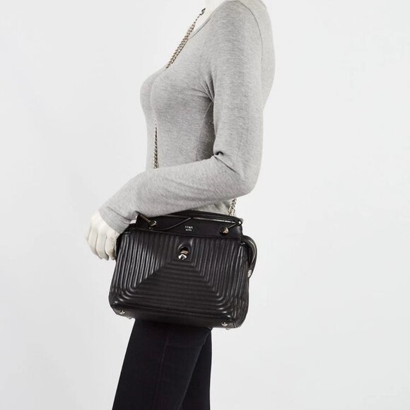 Fendi Black Quilted Lambskin Leather Dotcom Click Small Shoulder Bag - 8BN299 - Picture 2 of 12